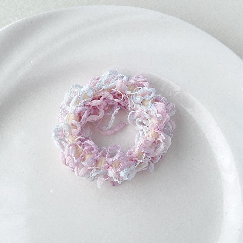 Pastel pink and white scrunchie