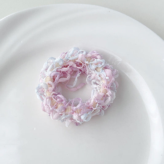 Pastel pink and white scrunchie
